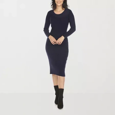 White Mark Womens Long Sleeve Midi Sweater Dress In Blue