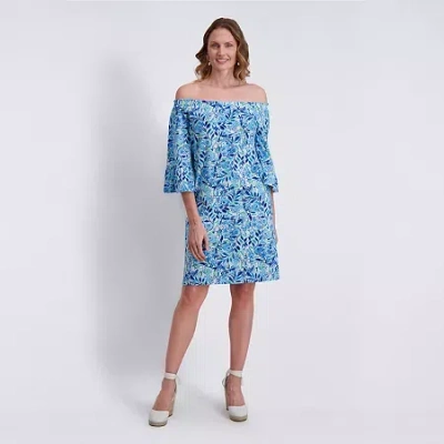 Stella Parker Womens 3/4 Sleeve Floral Blouson Dress In Blue
