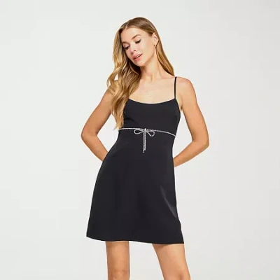 City Triangle Embellished Bow Womens Juniors A-line Dress In Black