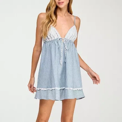 City Triangle Womens Sleeveless Juniors Striped Babydoll Dress In Blue