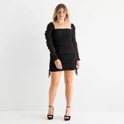 Jump Apparel Womens Juniors Plus Long Sleeve Glitter Bodycon Dress In Black