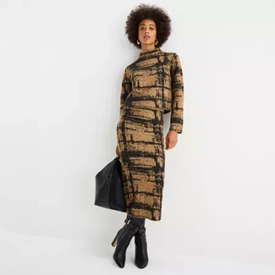 Worthington Womens Midi A-line Skirt In Brown