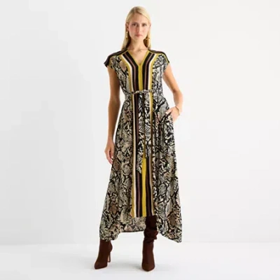 Worthington Womens Short Sleeve Animal Maxi Dress In Brown