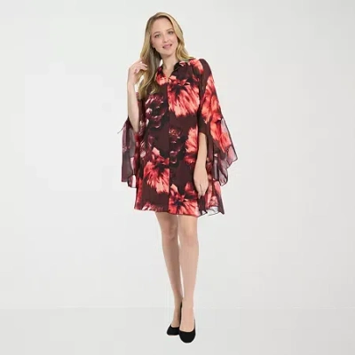 London Times Womens Long Sleeve Shift Dress In Multi