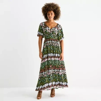 Danny & Nicole Womens Short Sleeve Floral Maxi Dress In Black