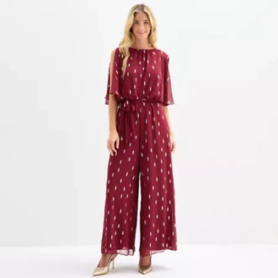 Msk Womens Crew Neck Short Split Sleeve Jumpsuit In Red