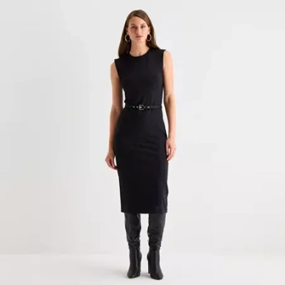 Worthington Womens Sleeveless Midi Bodycon Dress In Black