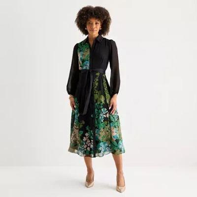 52seven Womens Long Sleeve Floral Shirt Dress In Black