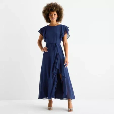 Danny & Nicole Womens Short Sleeve High-low Maxi Dress In Blue