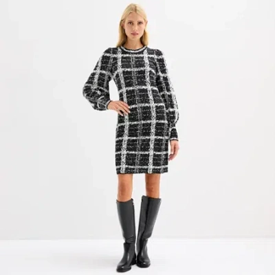 Melonie T Womens Long Sleeve Windowpane Sweater Dress In Blue