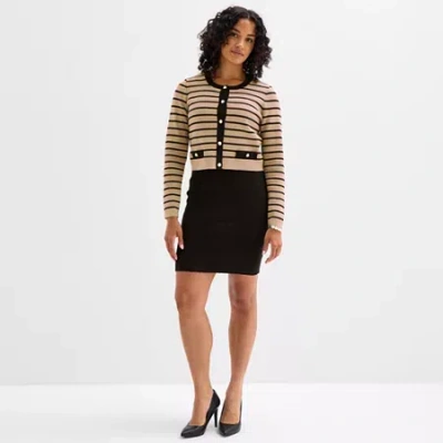 Melonie T Womens Long Sleeve Striped Jacket Sweater Dress In Black