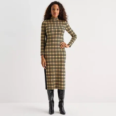 Danny & Nicole Womens Long Sleeve Windowpane Midi Sweater Dress In Green