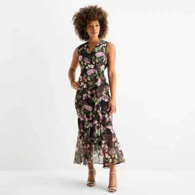 Danny & Nicole Womens Sleeveless Floral High-low Maxi Dress In Animal Print