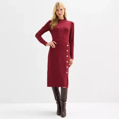 Maia Womens Long Sleeve Midi Sweater Dress In Red
