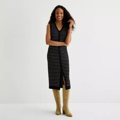 Isabel & Nina Womens Sleeveless Striped Midi Sweater Dress In Black