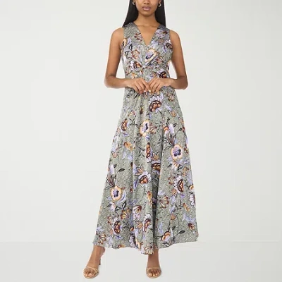 Sam & Jess Womens Sleeveless Floral Maxi Dress In Silver