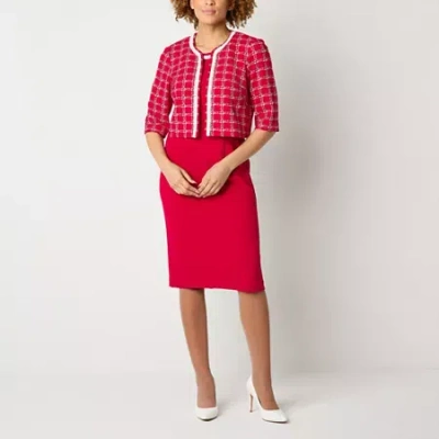 Maya Brooke Womens Pearl Trim Grid Jacket Dress In Pink