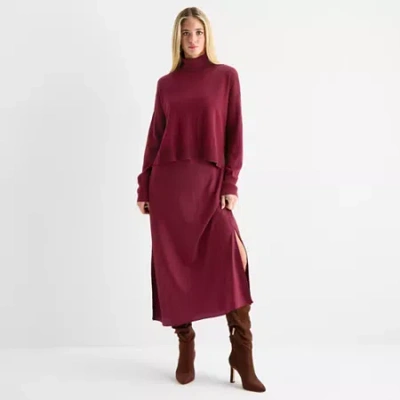 Sam & Jess Womens Long Sleeve Sweater Dress Set In Red