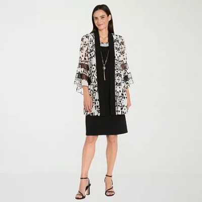 R & M Richards Womens Floral Jacket Dress With Removable Necklace In Black