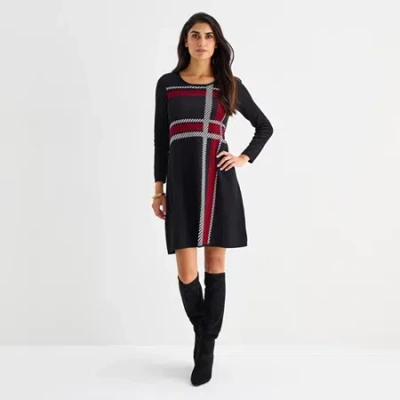 Studio 1 Womens 3/4 Sleeve Plaid Sweater Dress In Red