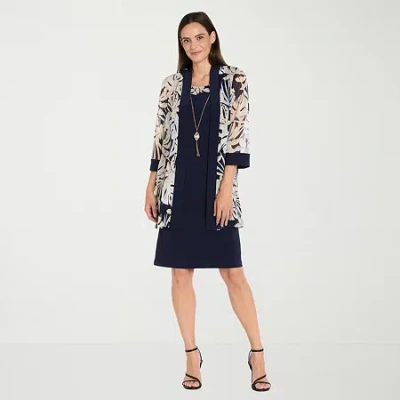 R & M Richards Womens Leaf Jacket Dress In Blue