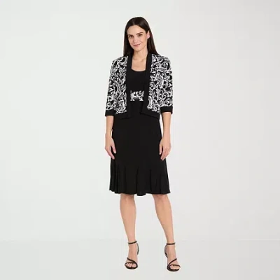 R & M Richards Womens Scroll Jacket Dress In Black