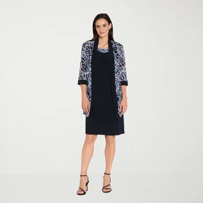 R & M Richards Womens Leaf Jacket Dress In Blue