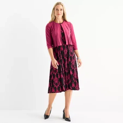 Danny & Nicole Womens Plus Damask Midi Jacket Dress In Red