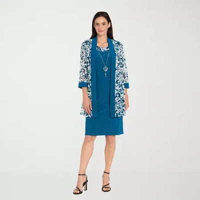 R & M Richards Womens Floral Jacket Dress In Blue