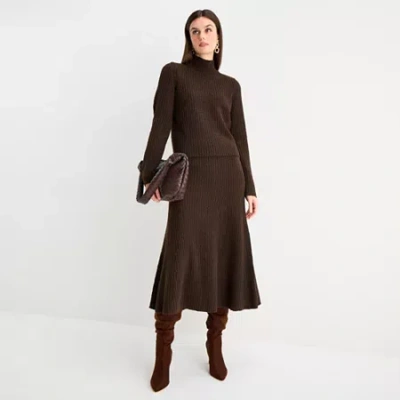 Worthington Womens Midi Flared Skirt In Brown