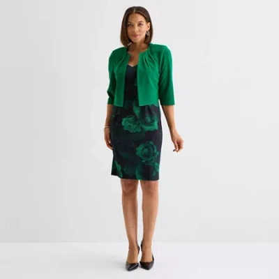 Maya Brooke Womens Floral Jacket Dress In Green
