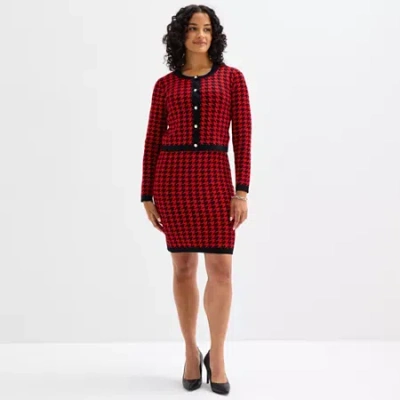 Melonie T Womens Long Sleeve Jacket Sweater Dress In Red