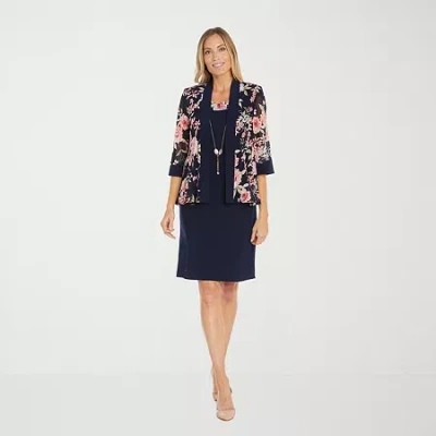 R & M Richards Womens Floral Jacket Dress In Blue