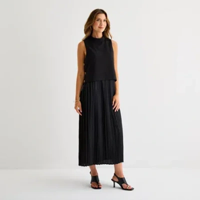 Clover And Sloane Womens Sleeveless Midi Shift Dress In Black