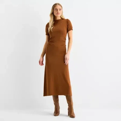 Isabel & Nina Womens Short Sleeve Midi Sheath Dress In Brown