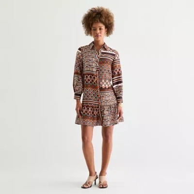 52seven Womens Long Sleeve Geometric Shift Dress In Multi