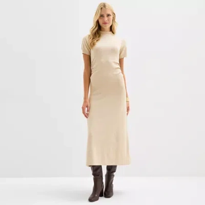 Isabel & Nina Womens Short Sleeve Midi Sheath Dress In Neutral