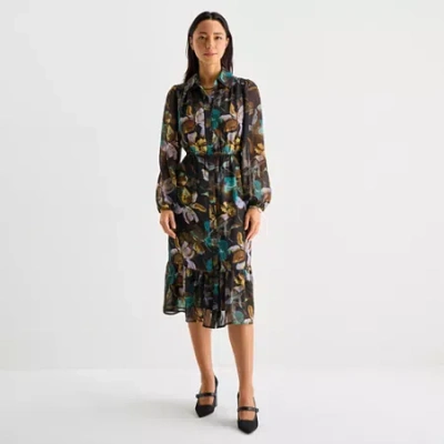 52seven Womens Long Sleeve Midi Floral Shift Dress In Multi