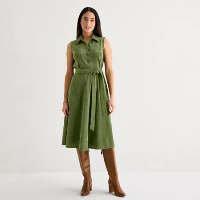 Isabel & Nina Womens Sleeveless Midi Shirt Dress In Green