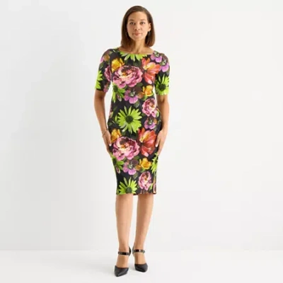 Maya Brooke Womens Short Sleeve Floral Sheath Dress In Multi