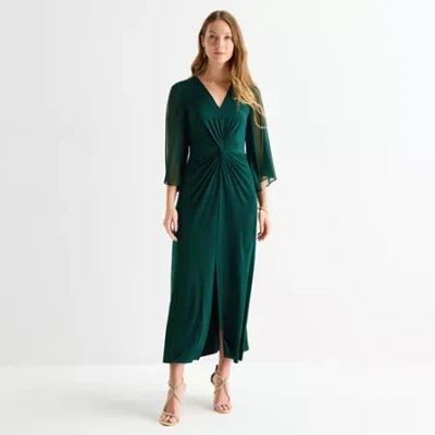 Connected Apparel Womens 3/4 Sleeve Midi Sheath Dress In Green
