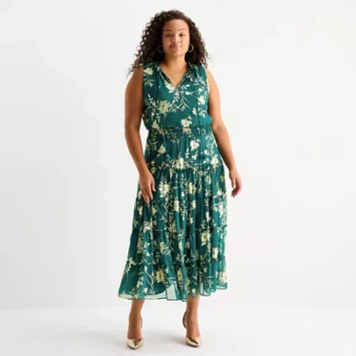 Sam & Jess Womens Plus Sleeveless Floral Maxi Dress In Green