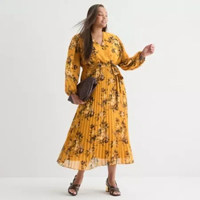Studio 1 Womens Plus Long Sleeve Floral Maxi Dress In Yellow
