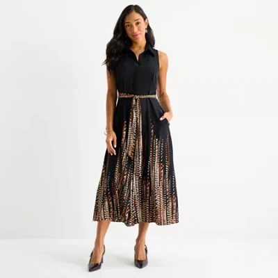 52seven Womens Sleeveless Midi Shirt Dress In Black