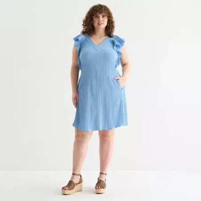 52seven Womens Plus Short Sleeve Shift Dress In Blue