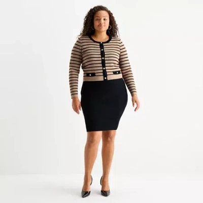 Melonie T Womens Plus Long Sleeve Striped Jacket Sweater Dress In Multi