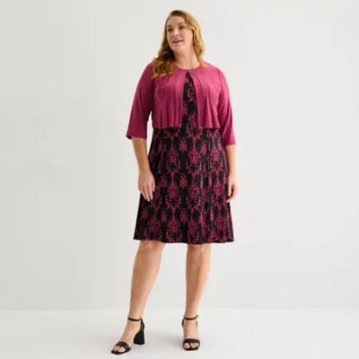 Danny & Nicole Womens Plus Damask Midi Jacket Dress In Red