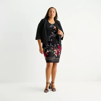 Studio 1 Womens Plus Floral Jacket Dress In Black