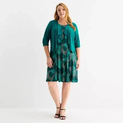 Perceptions Womens Plus Abstract Jacket Dress In Green