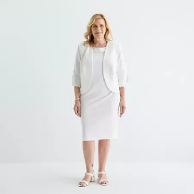 Maya Brooke Womens Plus Pearl Trim Jacket Dress In White